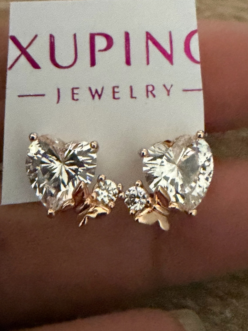 Rose Gold Heart Cubic Zirconia Earrings - Clear 3 pairs